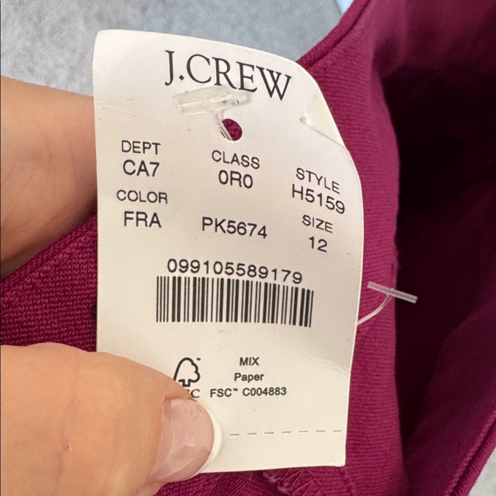 J. Crew NWT "Winnie Pant", Fuchsia - Size 12 - Picture 6 of 6